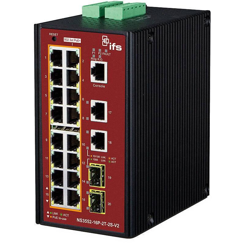 IFS NS3552-16P-2T-2S-V2 Switch 16-Port man., Switch, Zubehörartikel | Anwendung: Videoüberwachung | Farbe: Schwarz