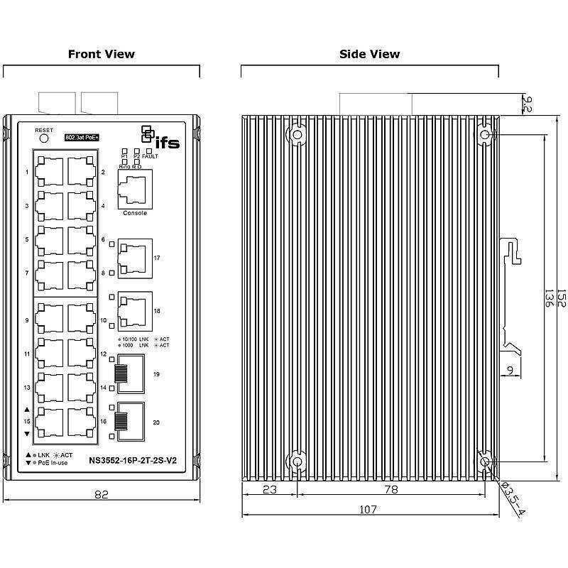 IFS NS3552-16P-2T-2S-V2 Switch 16-Port man., Switch, Zubehörartikel | Anwendung: Videoüberwachung | Farbe: Schwarz