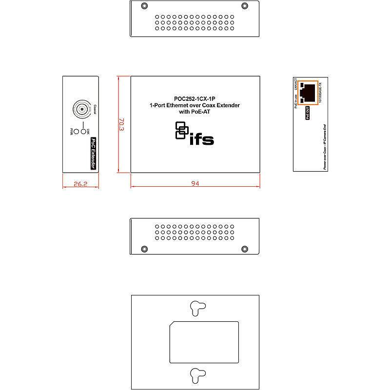 IFS POC252-1CX-1P Medien-Konverter, 1-Port, Zubehörartikel, Medienkonverter | Anwendung: Videoüberwachung | Farbe: Schw