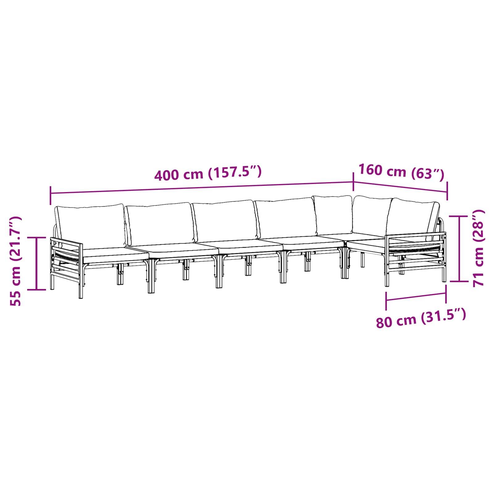 L-förmiges Outdoor-Ecksofa mit Maßen: 400 cm (157,5