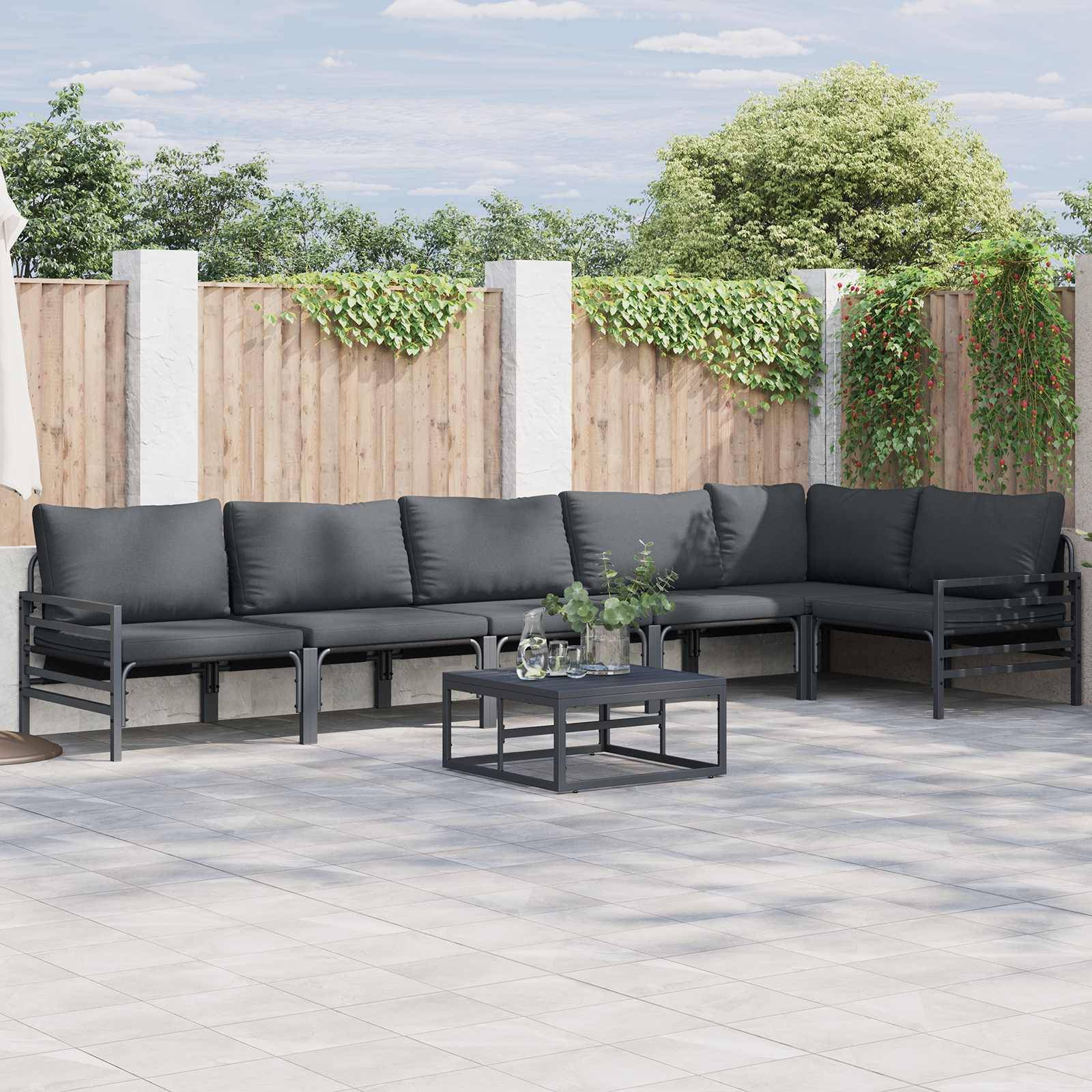 vidaXL Gartensofa-set mit Kissen 7 pcs Schwarz Stahl