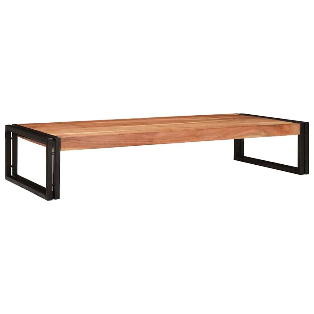 Ein niedriger, rechteckiger Holzkaffeetisch mit Metallrahmen und minimalistischem Design.