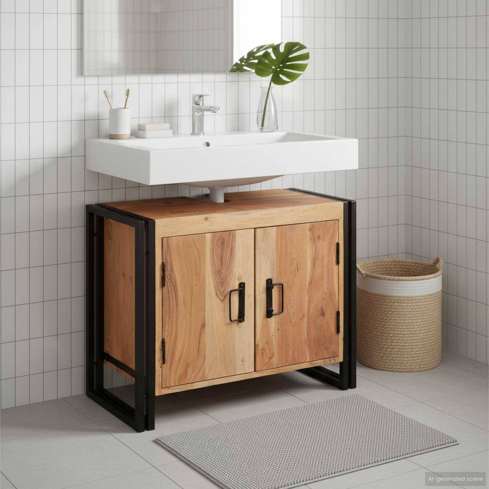 vidaXL Waschbeckenunterschrank Braun 71 x 33 x 58 cm Massivholz Akazie