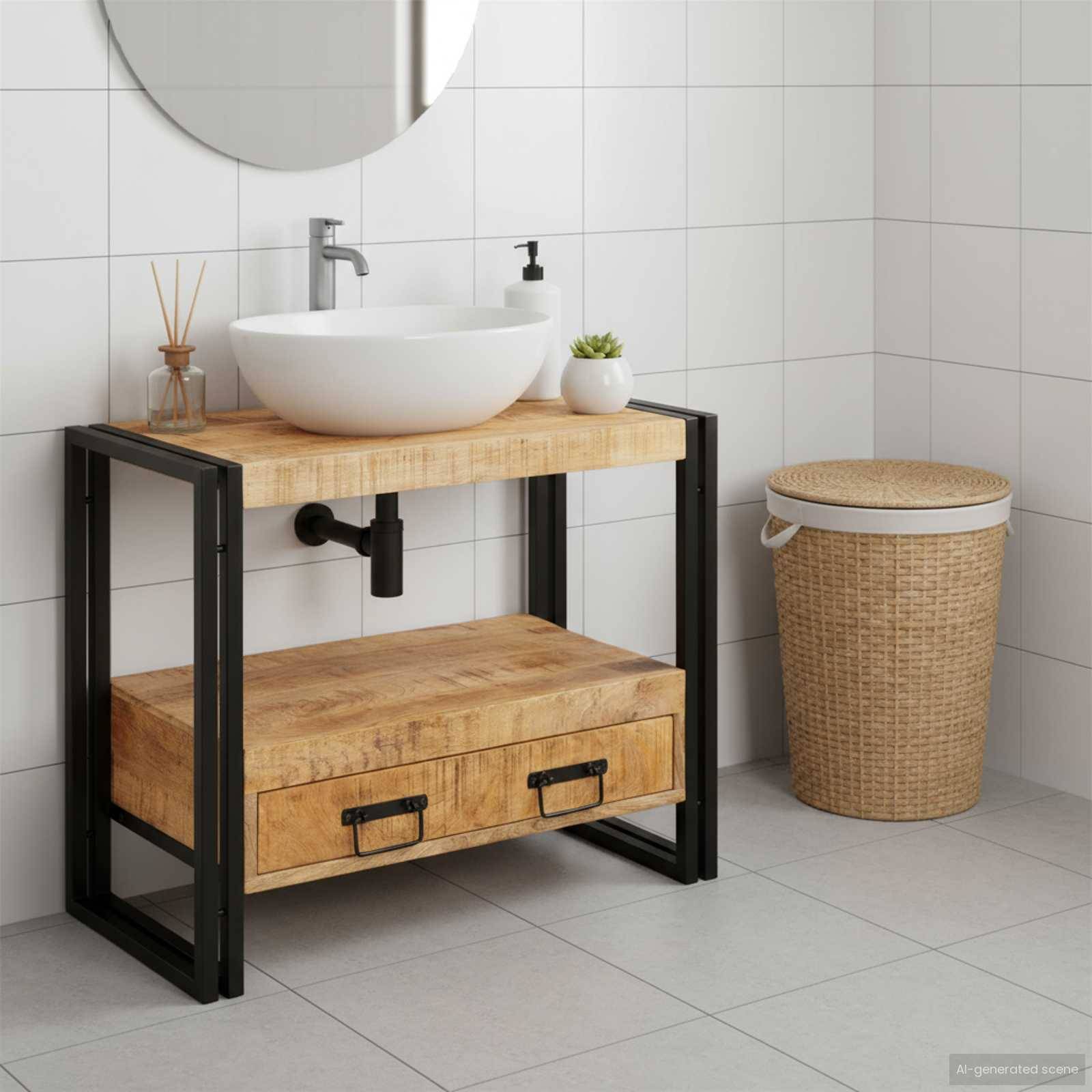 vidaXL Waschtischunterschrank Braun 71 x 33 x 58 cm Massivholz Mango