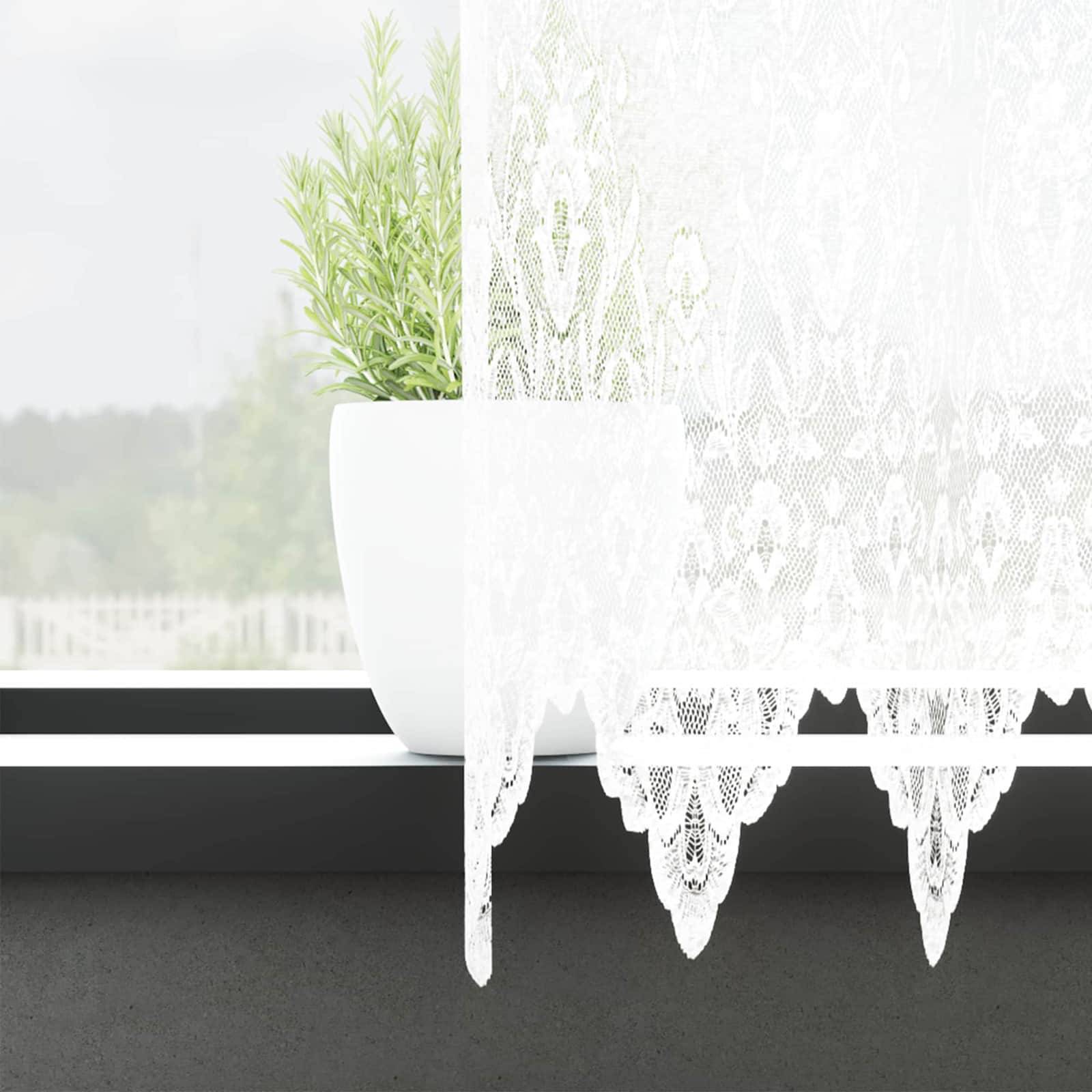 vidaXL Spitzenvorhang mit Vorhängen Floral Weiß 200 x 600 cm Polyester
