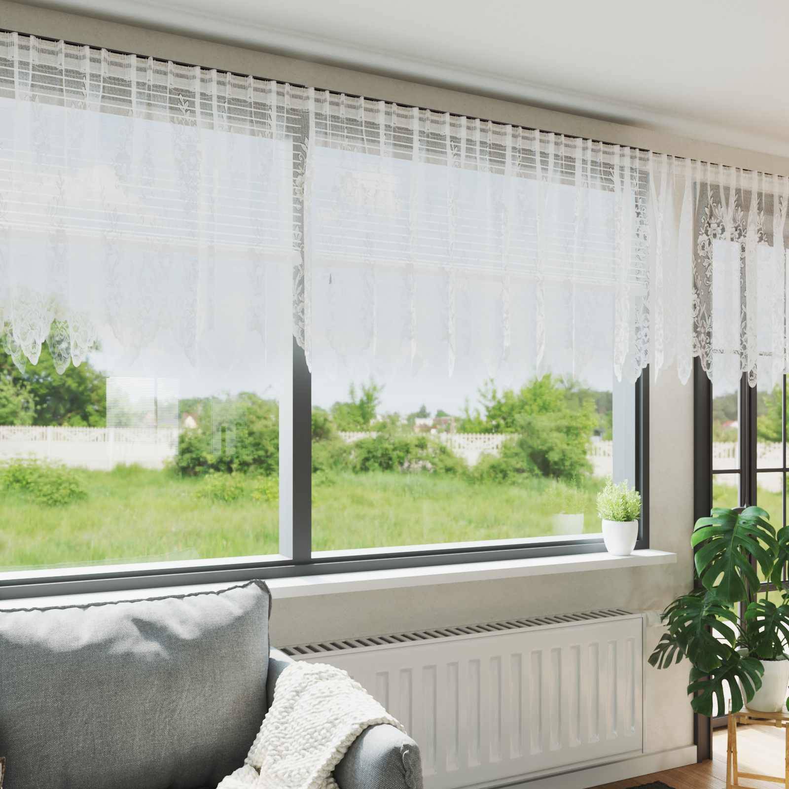 vidaXL Spitzenvorhang mit Vorhängen Weiß 100 x 1200 cm Polyester