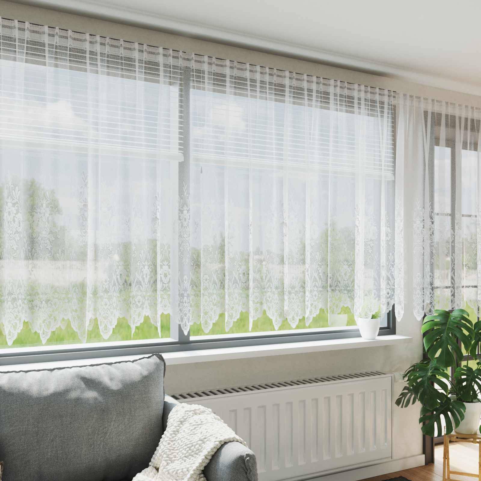 vidaXL Spitzenvorhang mit Vorhängen Floral Weiß 160 x 600 cm Polyester