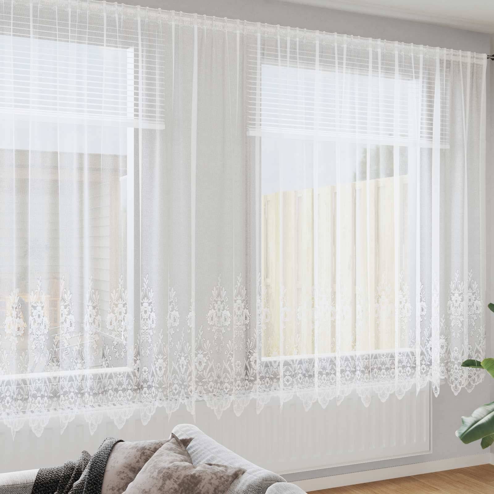 vidaXL Spitzenvorhang mit Vorhängen Floral Weiß 200 x 600 cm Polyester