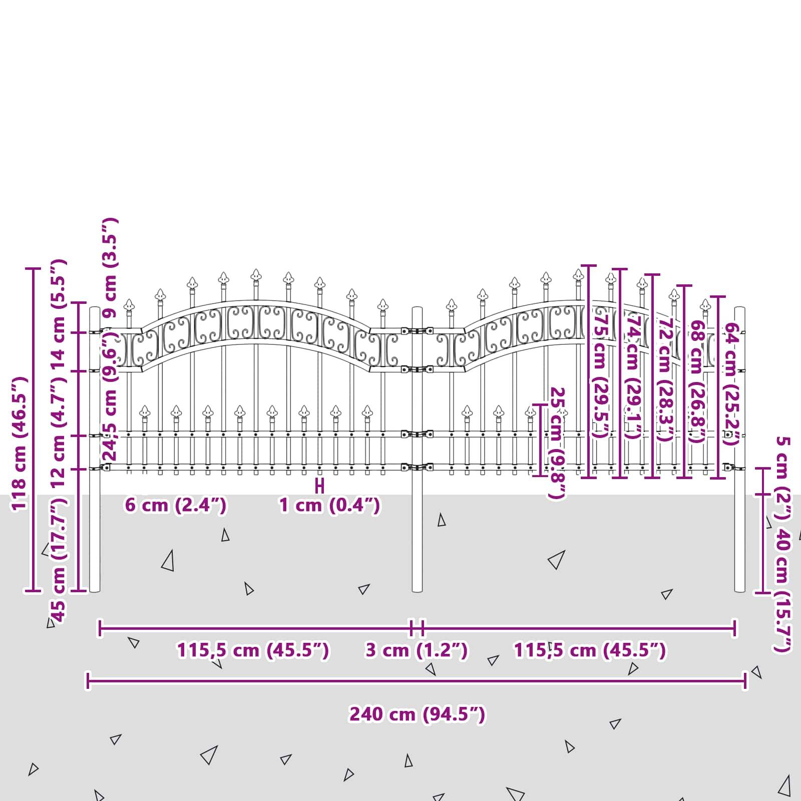 vidaXL Gartenzaun Grau 240 x 118 cm Pulverbeschichteter Stahl