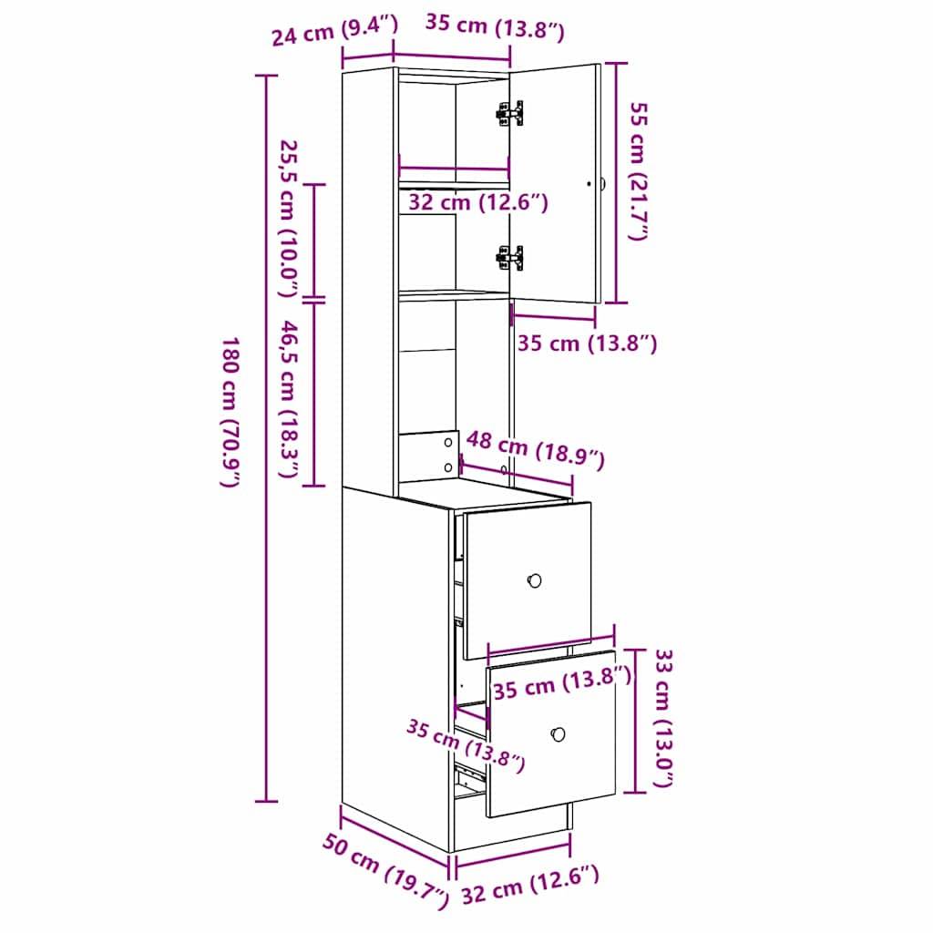 vidaXL Küchenbuffet mit Schubladen Artisan-Eiche 32 x 50 x 180 cm