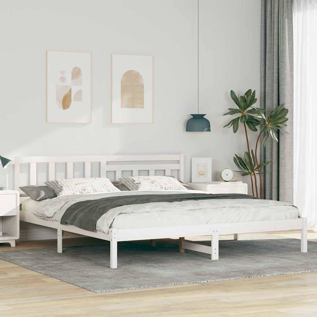 vidaXL Bettrahmen mit Kopfteil Weiß 200 x 200 cm Massives Kiefernholz