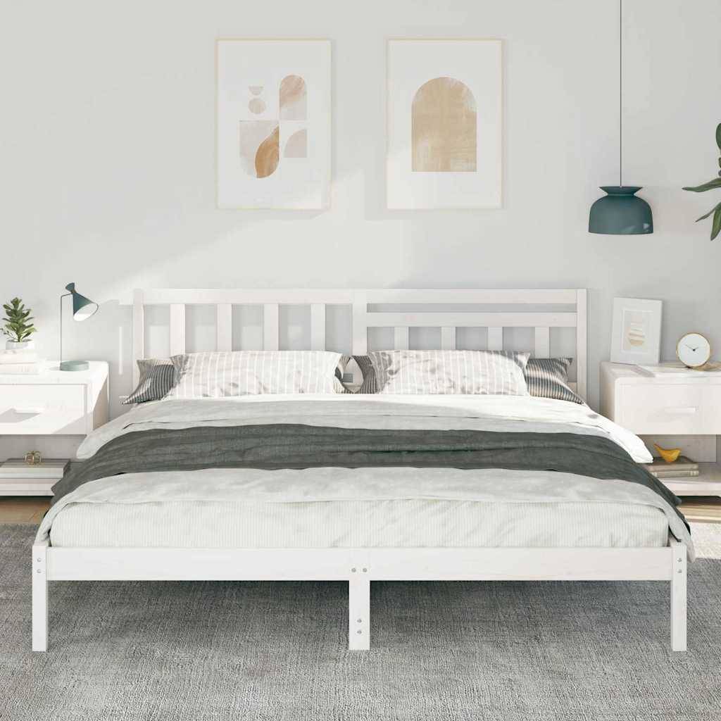 vidaXL Bettrahmen mit Kopfteil Weiß 200 x 200 cm Massives Kiefernholz