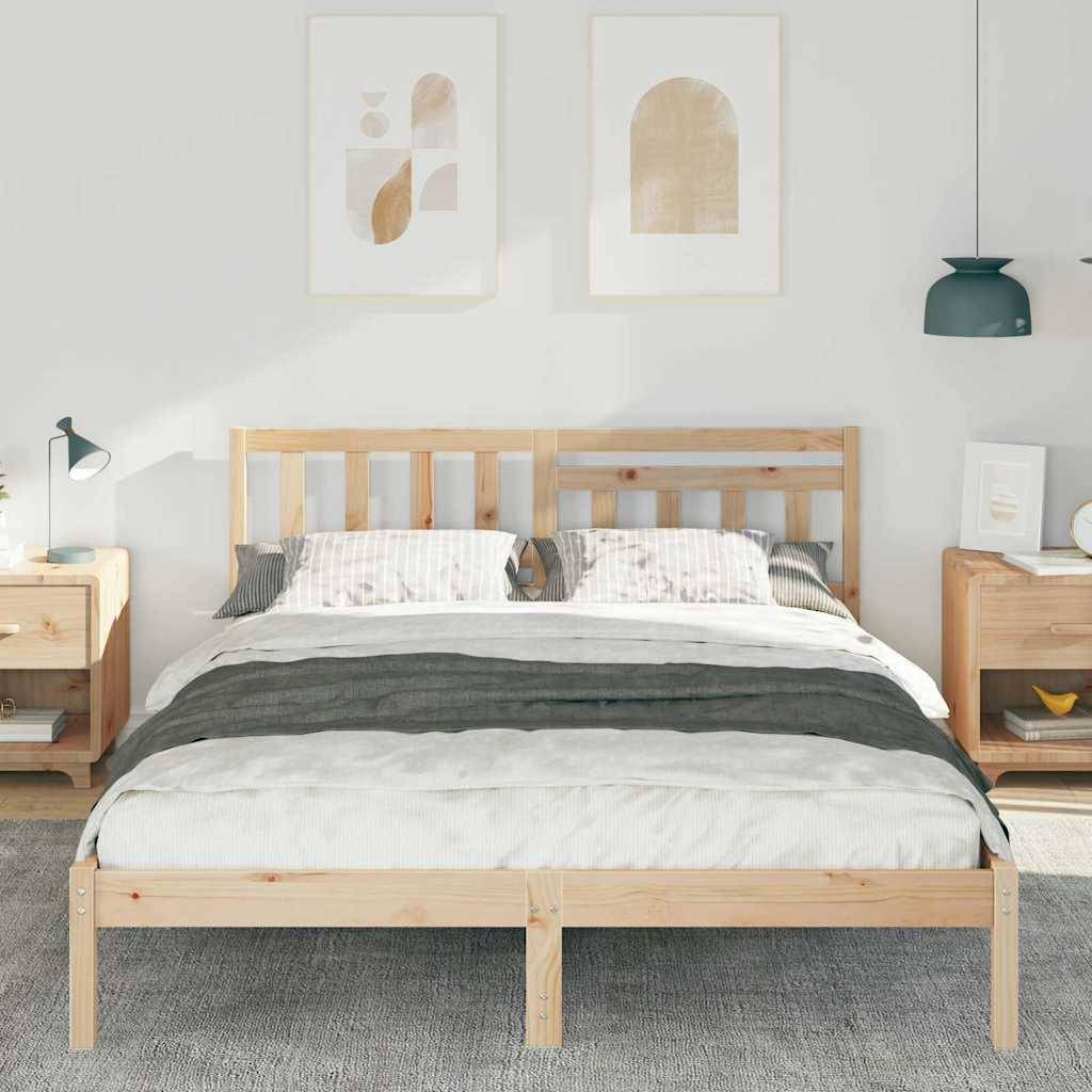 vidaXL Bettrahmen mit Kopfteil Braun 160 x 200 cm Massives Kiefernholz