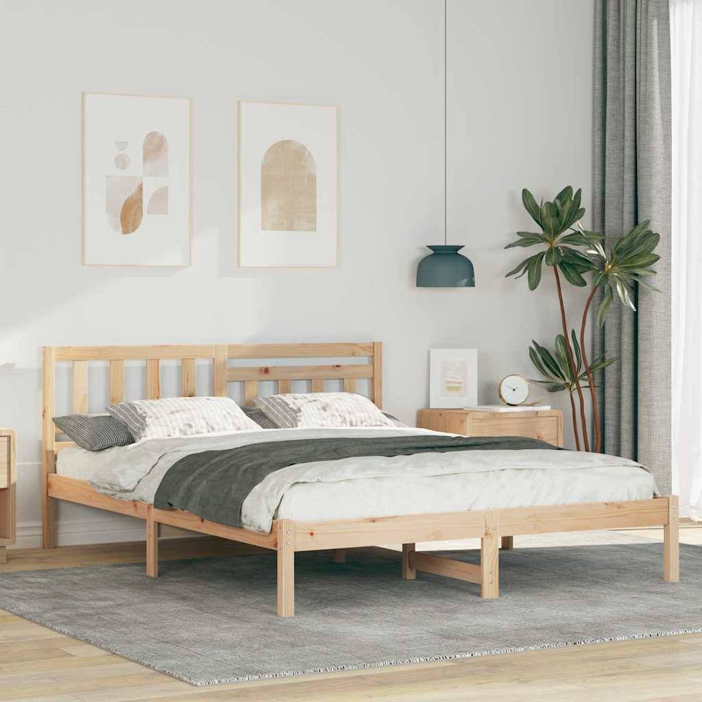 vidaXL Bettrahmen mit Kopfteil Braun 160 x 200 cm Massives Kiefernholz