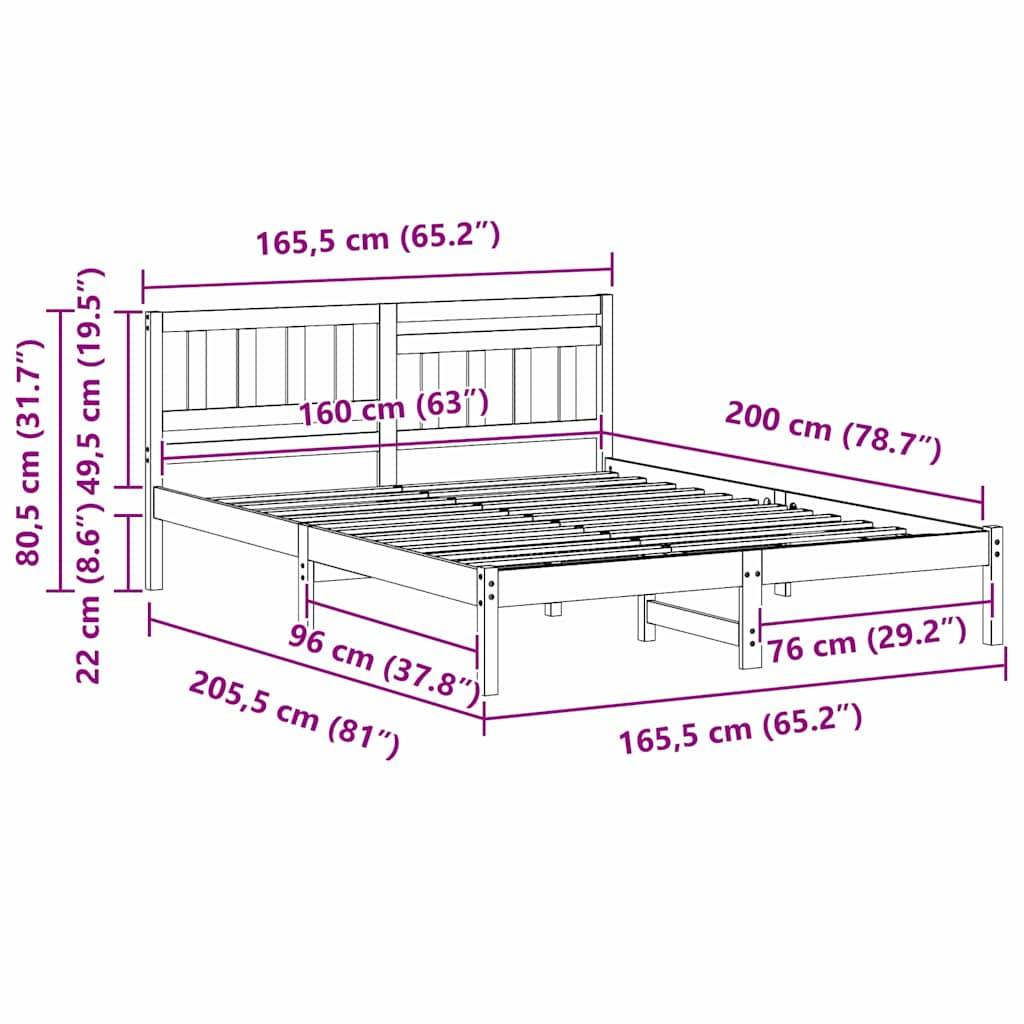 Diagramm eines Bettgestells mit beschrifteten Abmessungen: Breite 160 cm (63