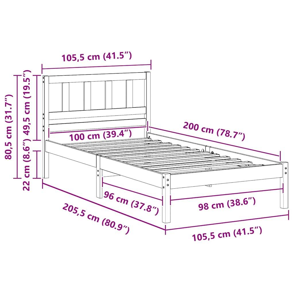 vidaXL Bettrahmen Wachsbraun 100 x 200 cm Massives Kiefernholz