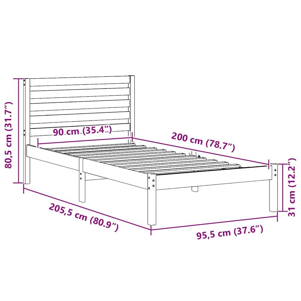vidaXL Bettrahmen Wachsbraun 90 x 200 cm Massives Kiefernholz