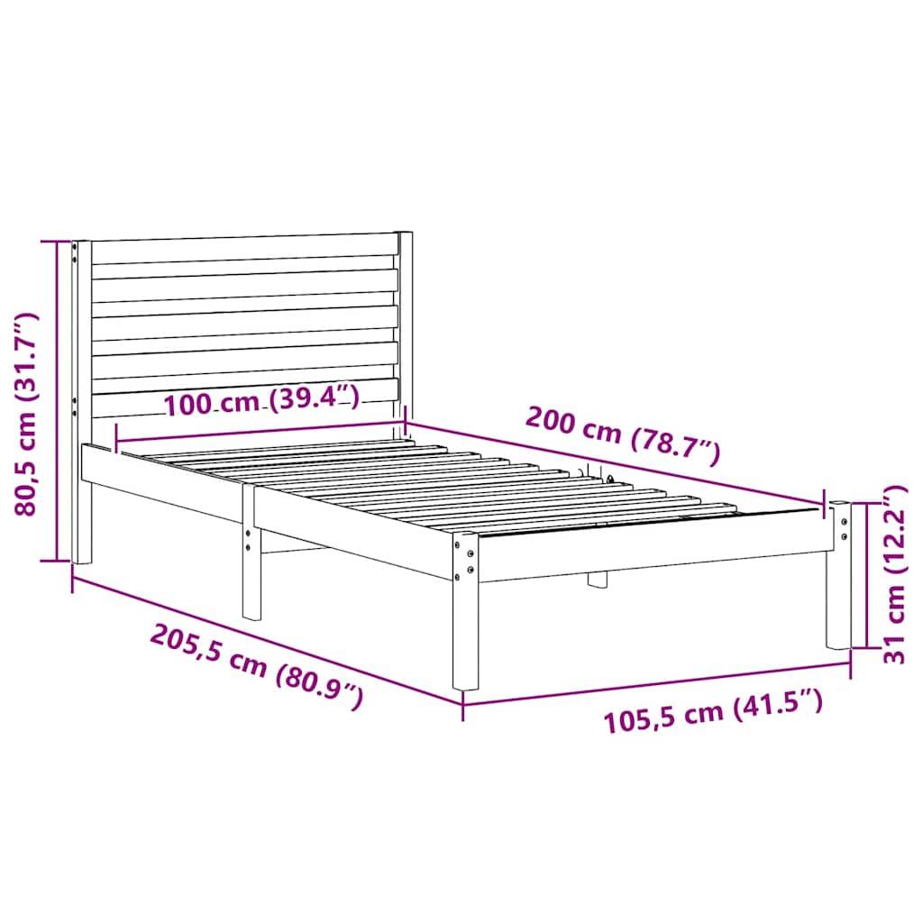 vidaXL Bettrahmen mit Kopfteil Braun 100 x 200 cm Massives Kiefernholz