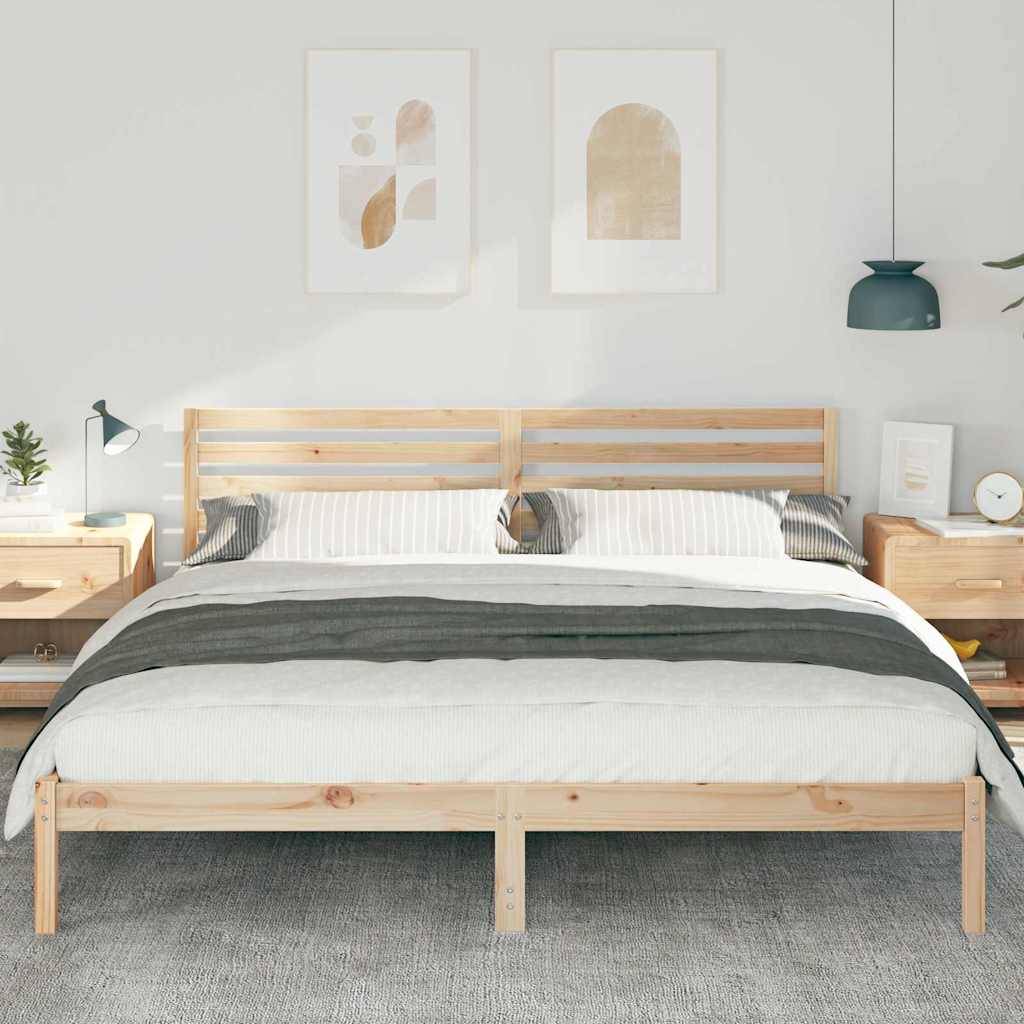 vidaXL Bettrahmen mit Kopfteil Braun 200 x 200 cm Massives Kiefernholz