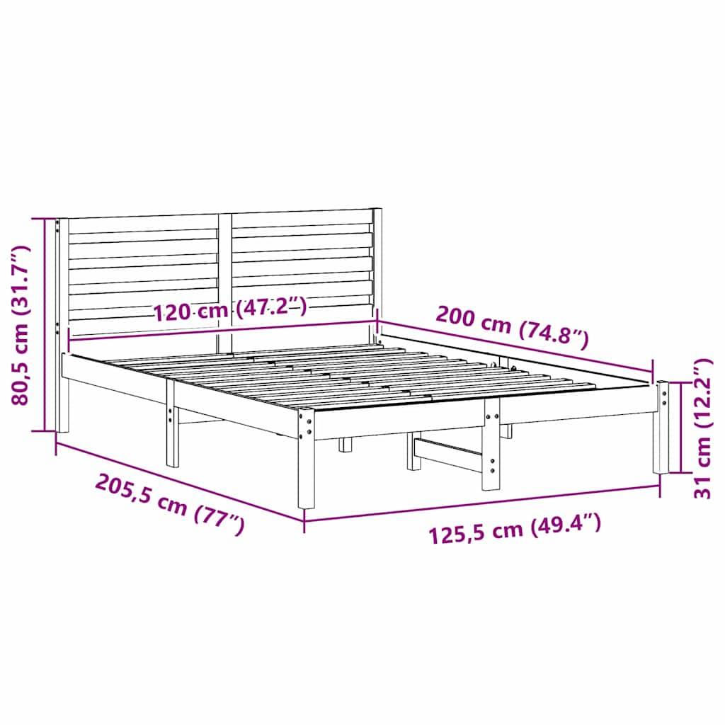 vidaXL Bettrahmen Wachsbraun 120 x 200 cm Massives Kiefernholz