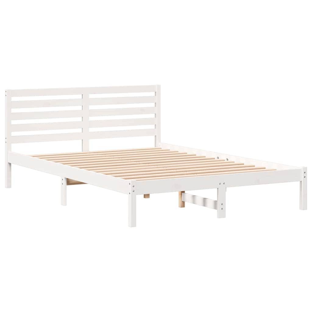 vidaXL Bettrahmen mit Kopfteil Weiß 140 x 210 cm Massives Kiefernholz