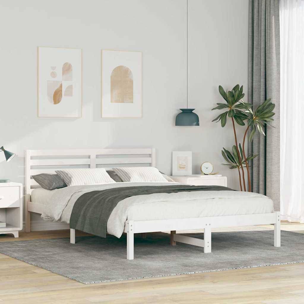 vidaXL Bettrahmen mit Kopfteil Weiß 140 x 210 cm Massives Kiefernholz