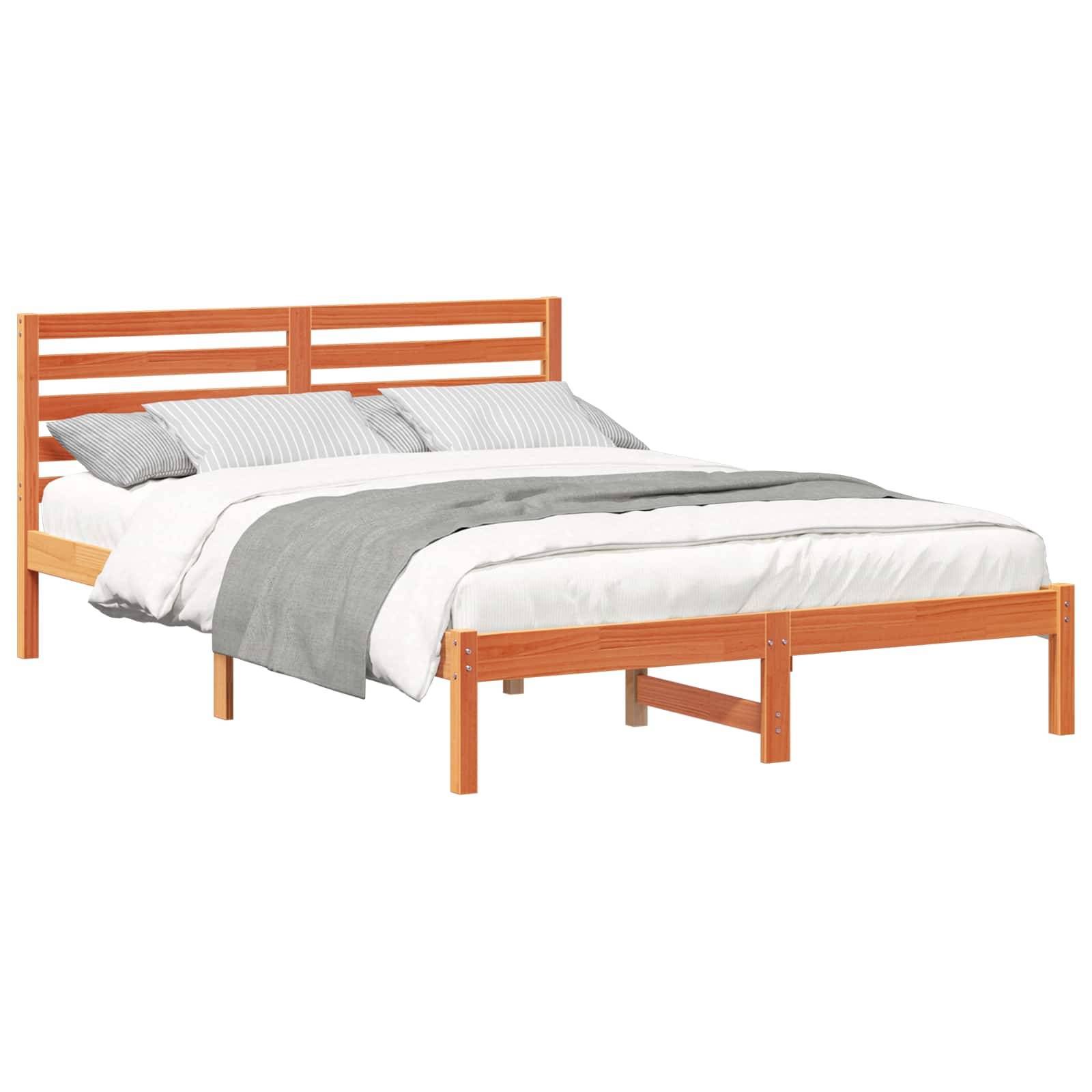 vidaXL Bettrahmen Wachsbraun 140 x 210 cm Massives Kiefernholz