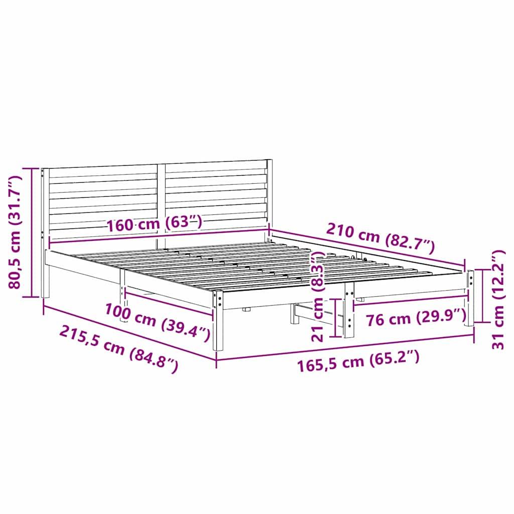 vidaXL Bettrahmen mit Kopfteil Braun 160 x 210 cm Massives Kiefernholz