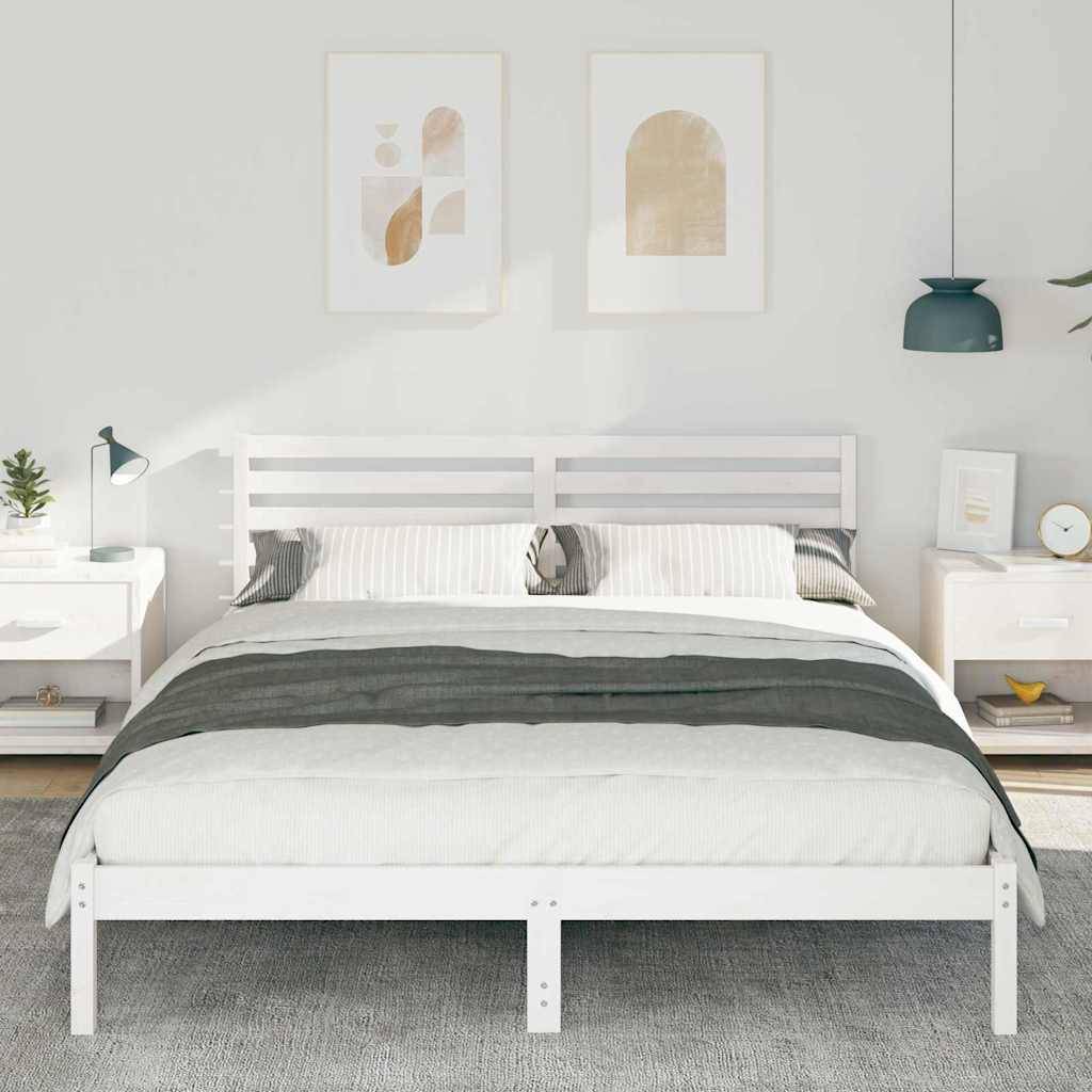 vidaXL Bettrahmen mit Kopfteil Weiß 160 x 210 cm Massives Kiefernholz