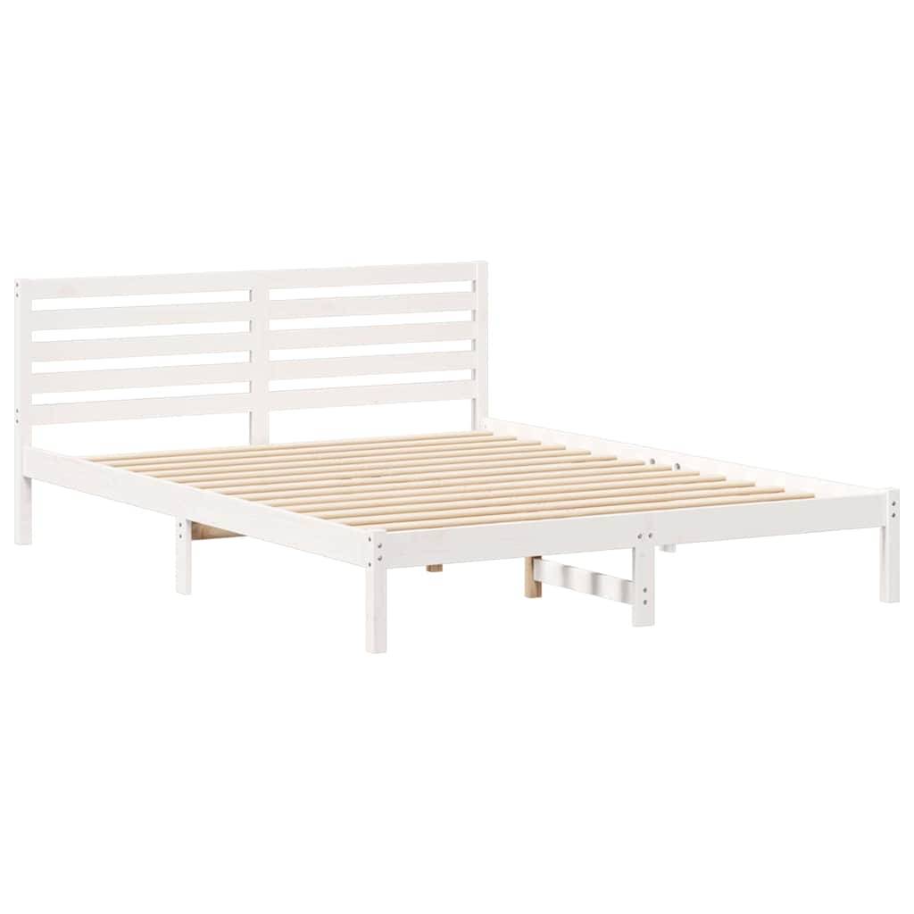 vidaXL Bettrahmen mit Kopfteil Weiß 160 x 210 cm Massives Kiefernholz