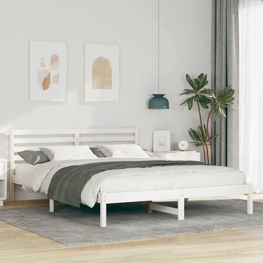 vidaXL Bettrahmen mit Kopfteil Weiß 160 x 210 cm Massives Kiefernholz
