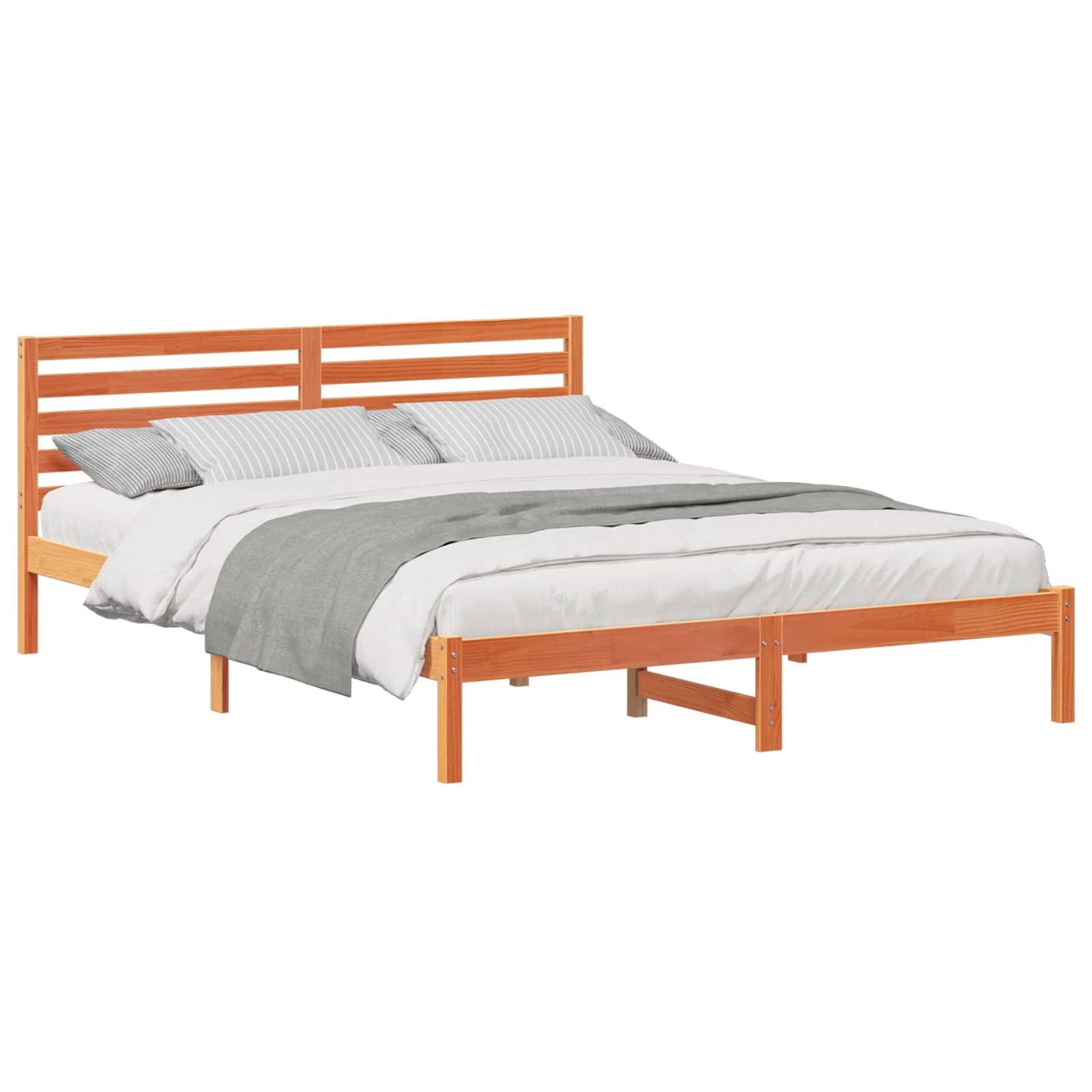 vidaXL Bettrahmen Wachsbraun 160 x 210 cm Massives Kiefernholz