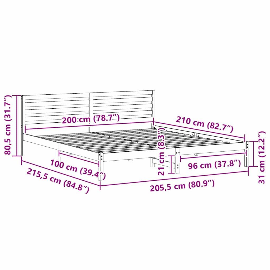 vidaXL Bettrahmen mit Kopfteil Braun 200 x 210 cm Massives Kiefernholz