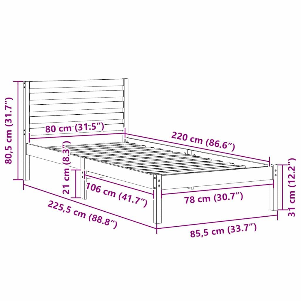 vidaXL Bettrahmen mit Kopfteil Weiß 80 x 220 cm Massives Kiefernholz
