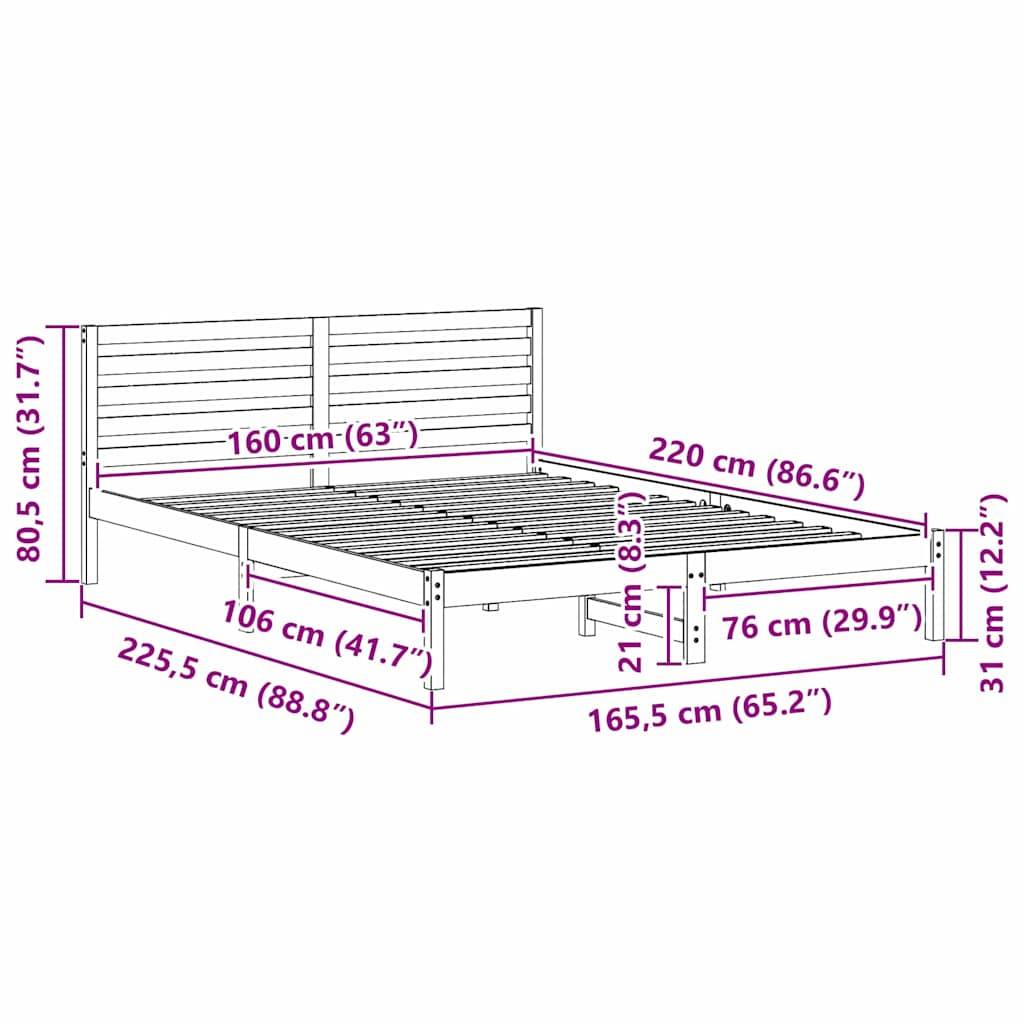 vidaXL Bettrahmen Wachsbraun 160 x 220 cm Massives Kiefernholz