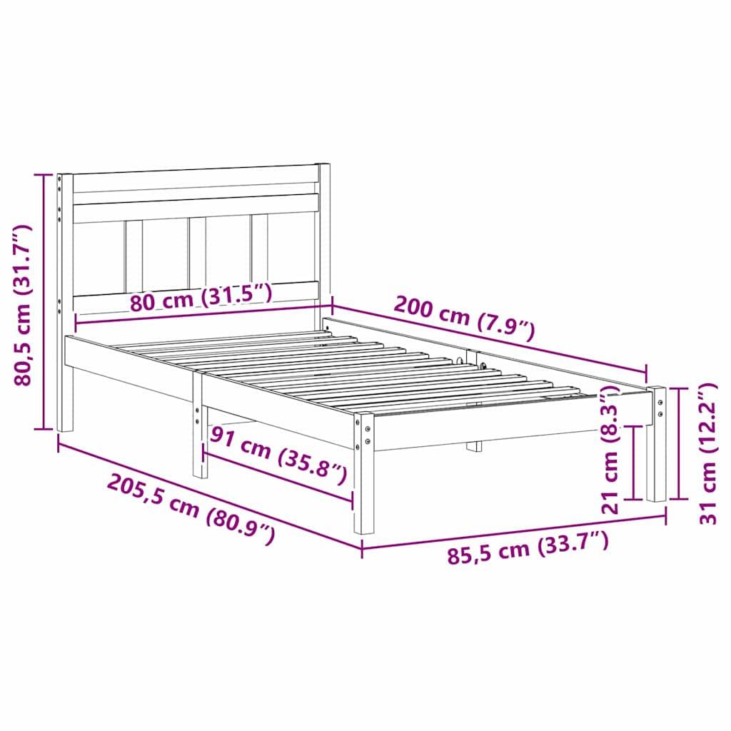 vidaXL Bettrahmen Braun 80 x 200 cm Massives Kiefernholz