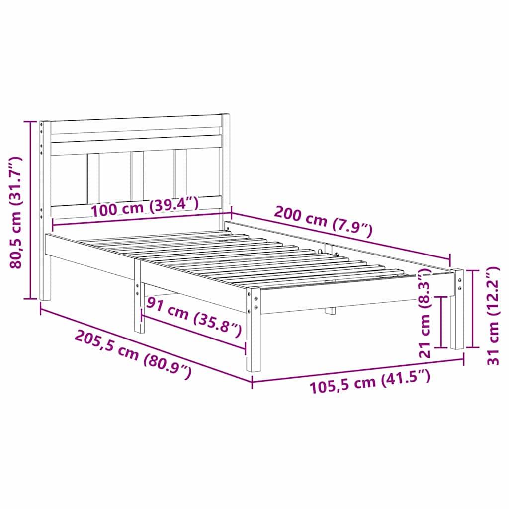 vidaXL Bettrahmen Weiß 100 x 200 cm Massives Kiefernholz