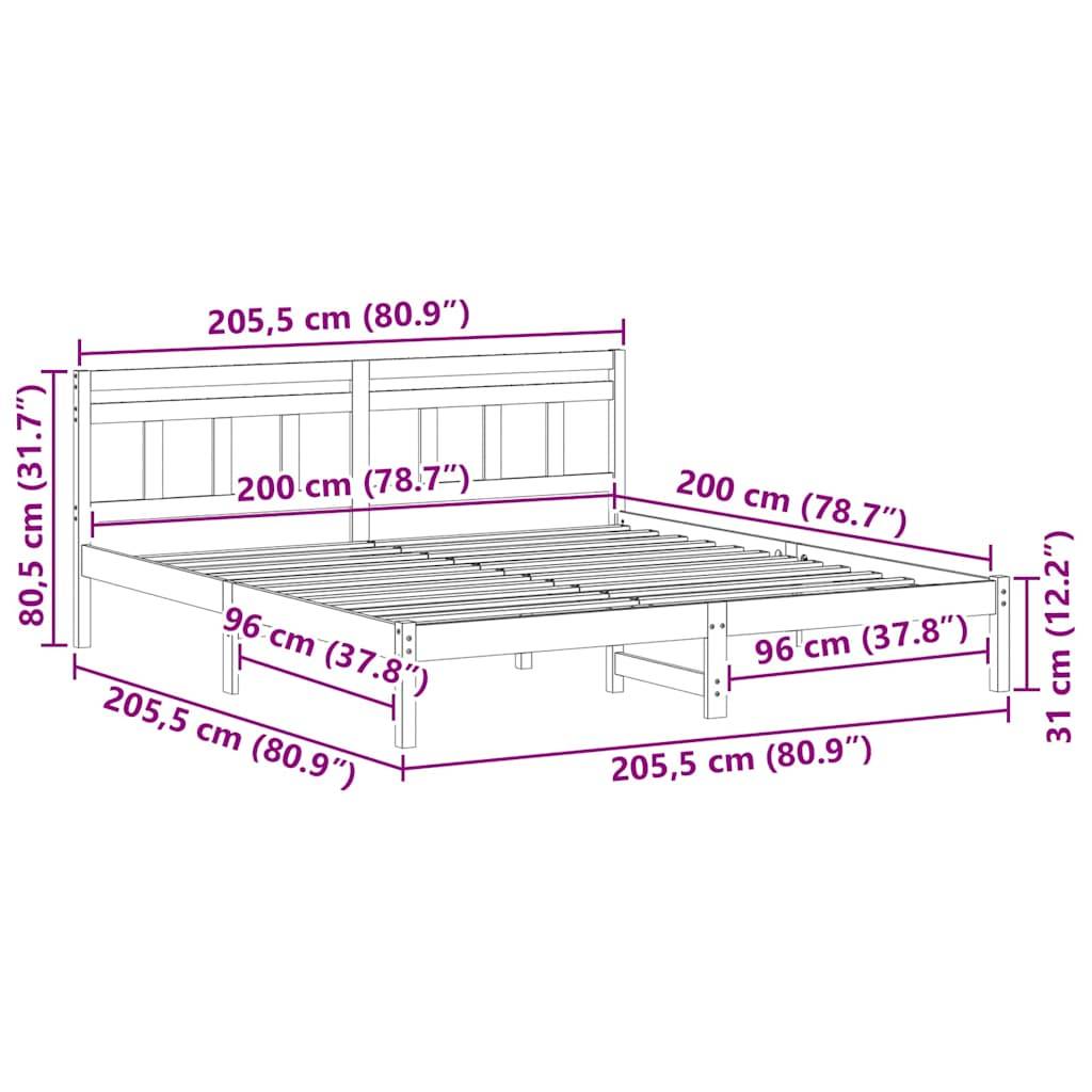 vidaXL Bettrahmen Braun 200 x 200 cm Massives Kiefernholz