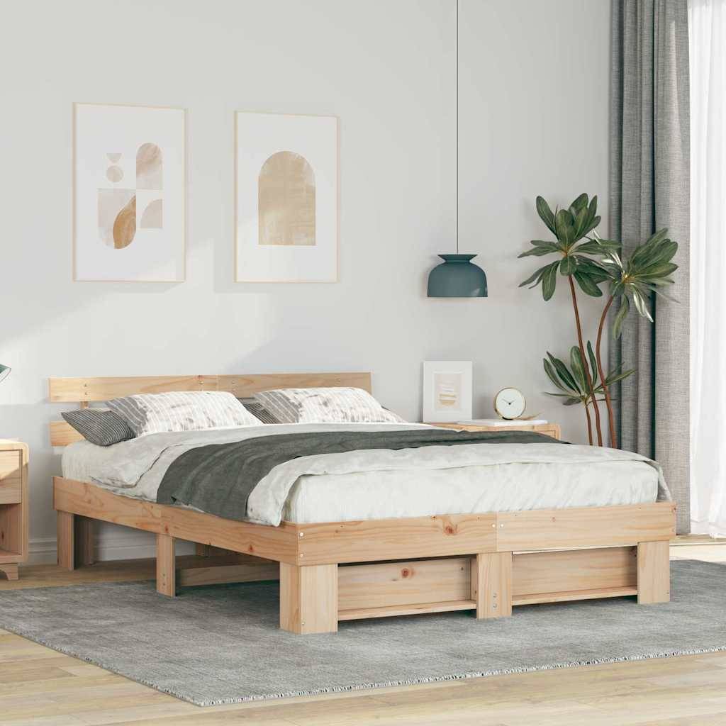 vidaXL Bettrahmen mit Kopfteil Braun 150 x 200 cm Massives Kiefernholz