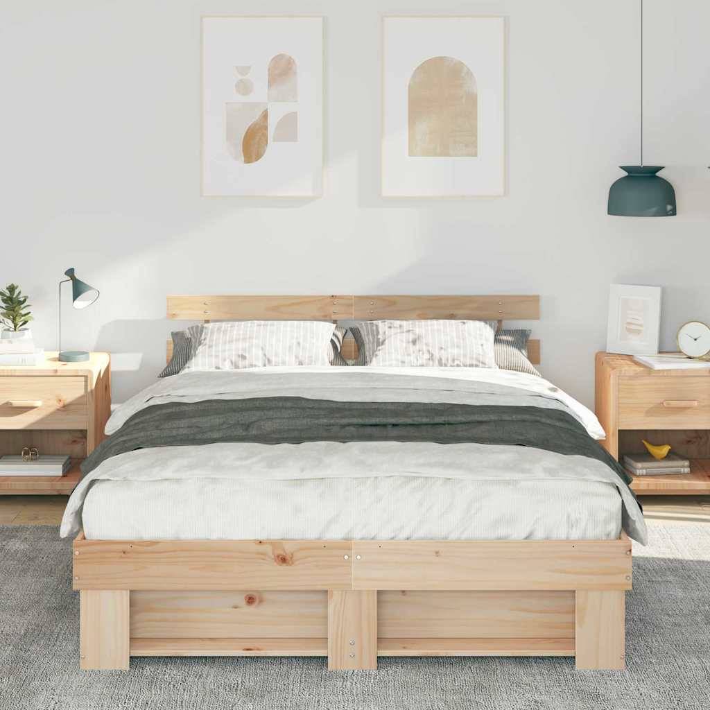 vidaXL Bettrahmen mit Kopfteil Braun 150 x 200 cm Massives Kiefernholz