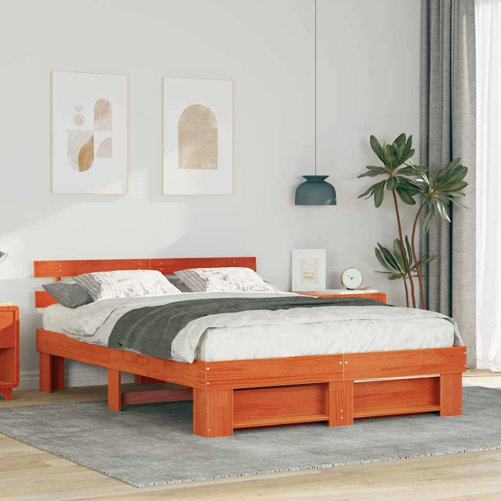 vidaXL Bettrahmen Wachsbraun 160 x 200 cm Massives Kiefernholz