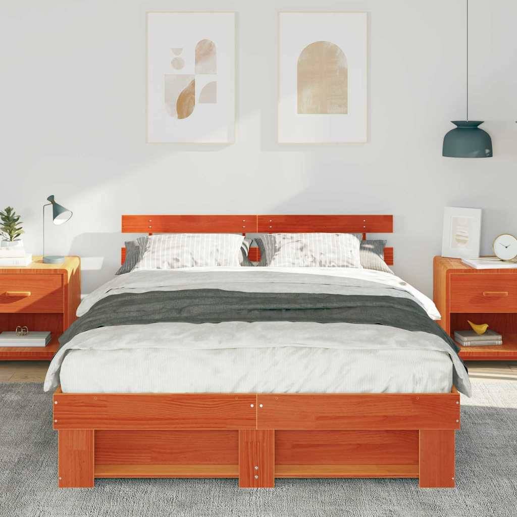 vidaXL Bettrahmen Wachsbraun 160 x 200 cm Massives Kiefernholz