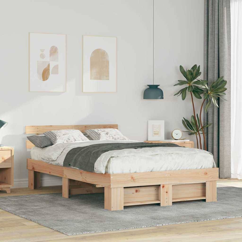 vidaXL Bettrahmen mit Kopfteil Braun 120 x 200 cm Massives Kiefernholz