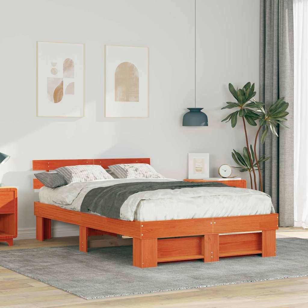 vidaXL Bettrahmen Wachsbraun 120 x 200 cm Massives Kiefernholz