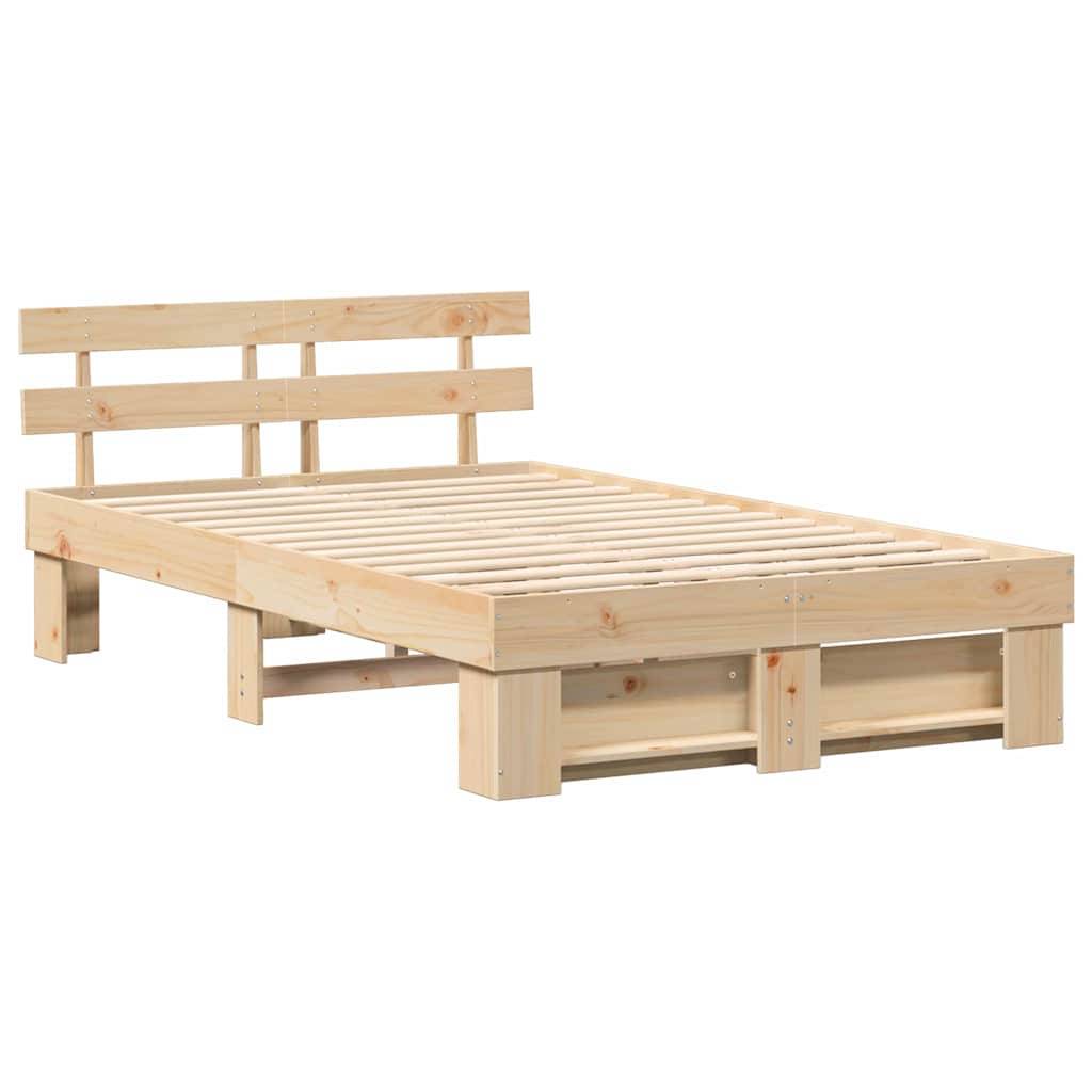 Holzbettrahmen mit einem Lattenrost-Kopfteil und -Untergestell, mit minimalistischem, natürlichem Finish.