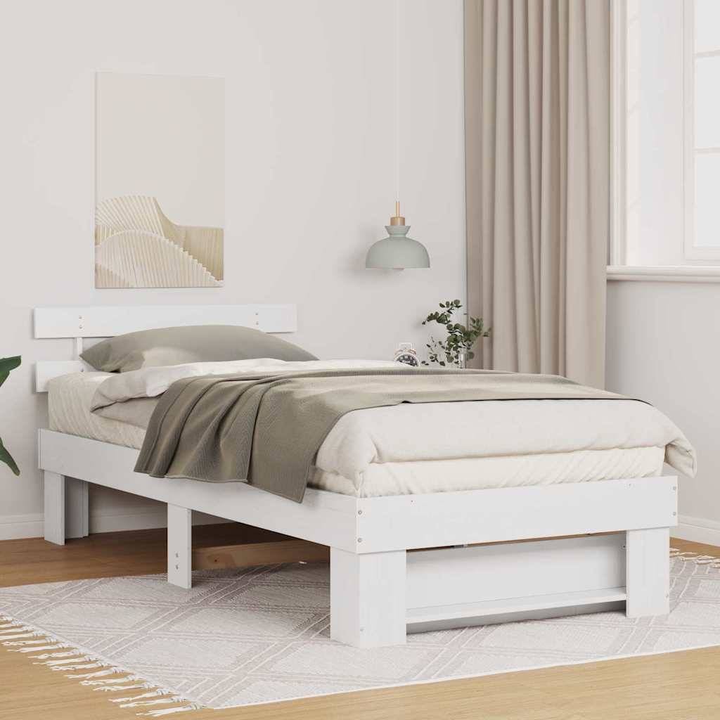 vidaXL Bettrahmen mit Kopfteil Weiß 100 x 200 cm Massives Kiefernholz
