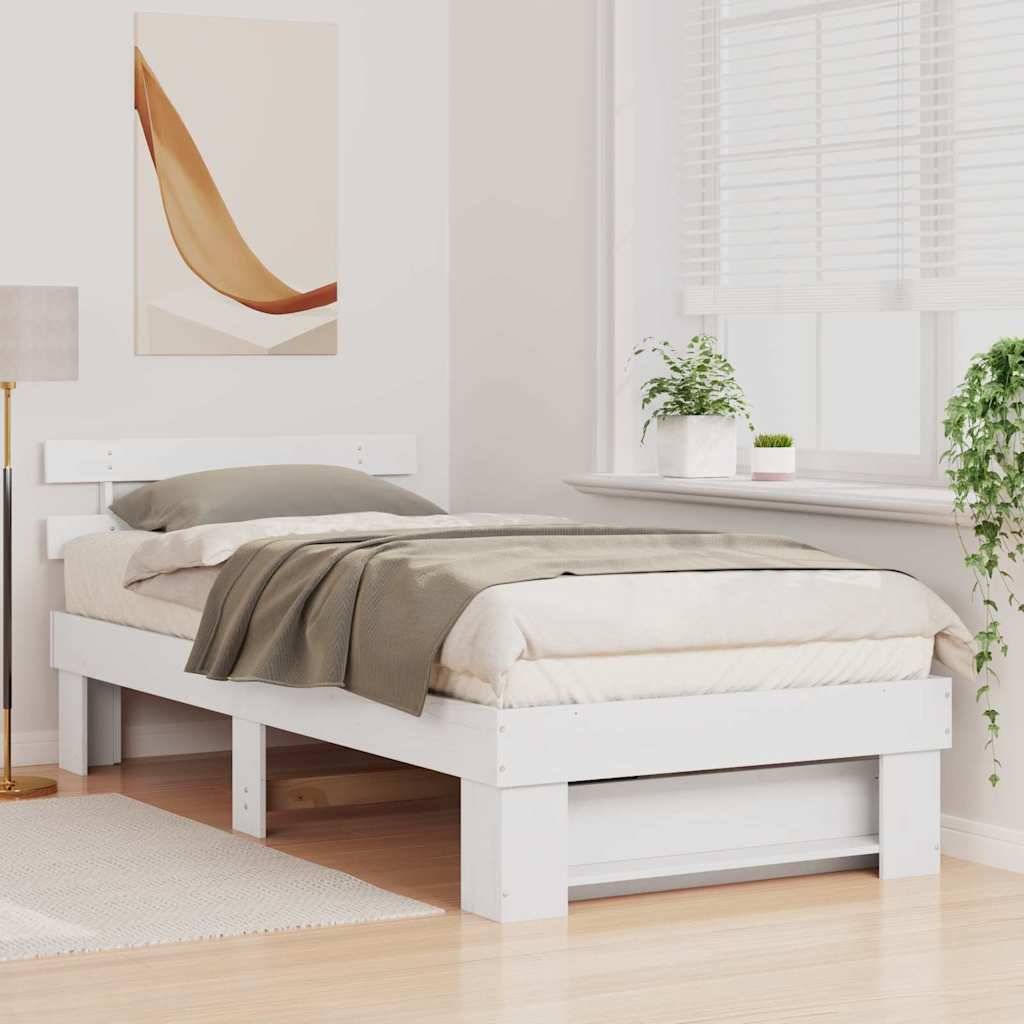 vidaXL Bettrahmen mit Kopfteil Weiß 100 x 200 cm Massives Kiefernholz