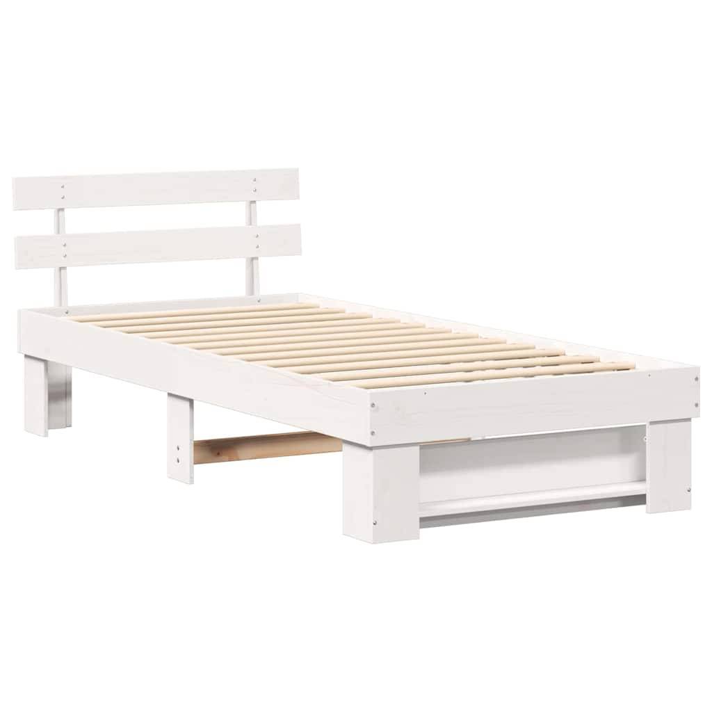vidaXL Bettrahmen mit Kopfteil Weiß 75 x 190 cm Massives Kiefernholz