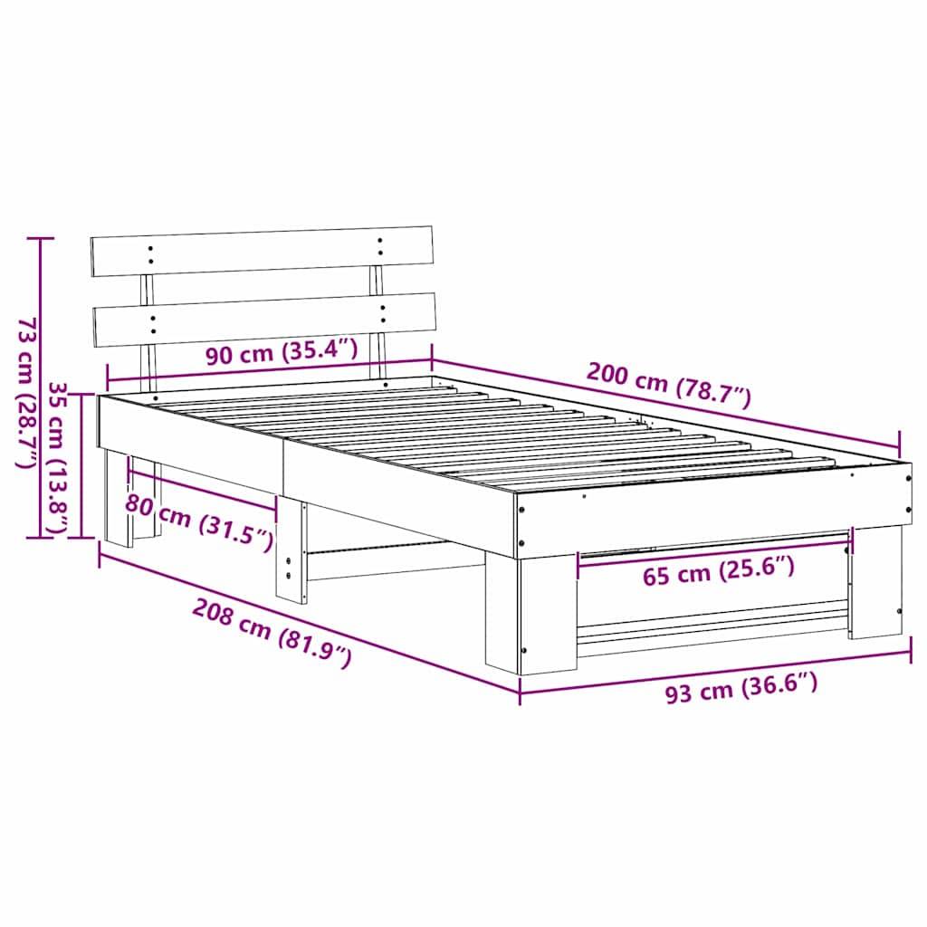 vidaXL Bettrahmen Wachsbraun 90 x 200 cm Massives Kiefernholz