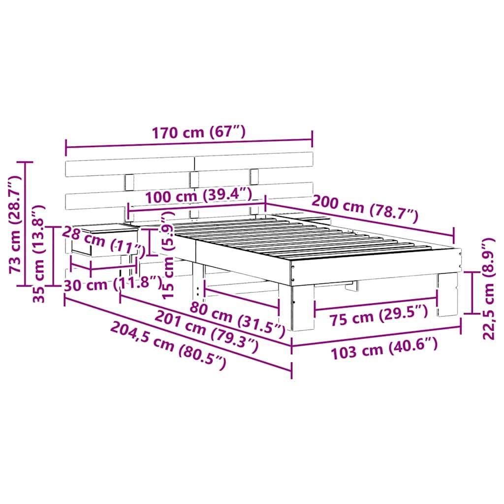vidaXL Bettrahmen mit Kopfteil Braun 100 x 200 cm Massives Kiefernholz